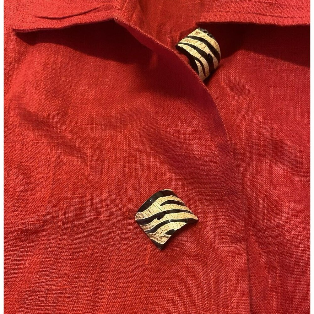 VTG Painted Pony Blazer Short Jacket Womens XS Linen Red Zebra Wooden Button USA - Picture 5 of 7